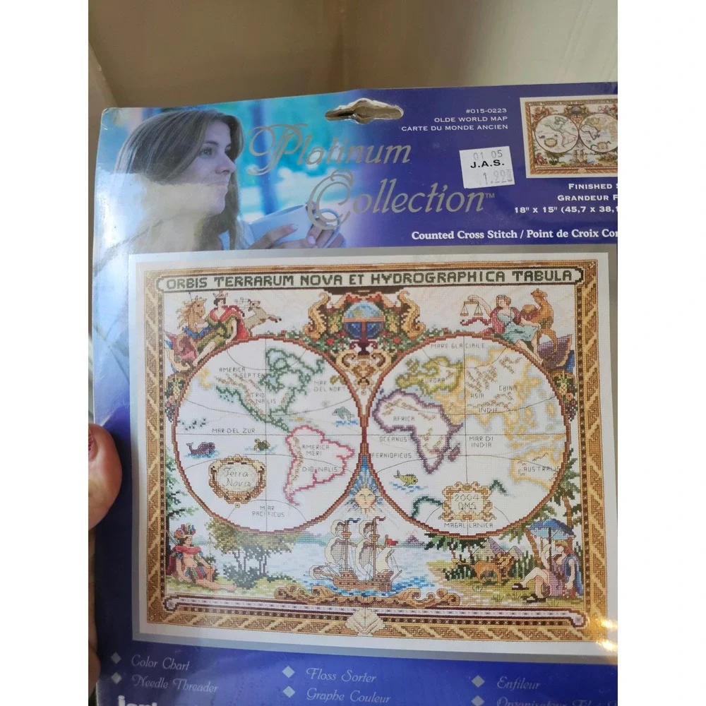 SEALED Janlynn Platinum Collection Olde World Map Counted Cross Stitch Kit